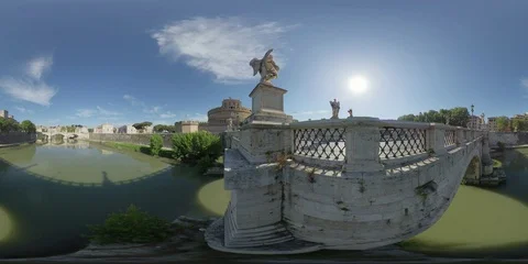 VR360 Rome Saint Angel Bridge and Castle in a sunny morning Stock Footage 109805985