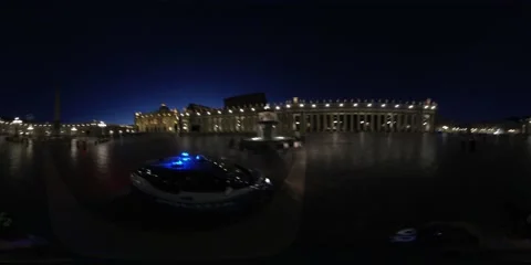 VR360 Rome Saint Peter Square at night walking around the fountain Stock Footage 161406823