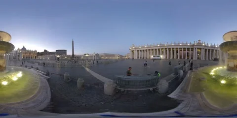 VR360 Rome Saint Peter Square at dusk near the fountain Stock Footage 161406872