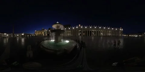 VR360 Rome Saint Peter Square at night near the fountain Stock Footage 161407010