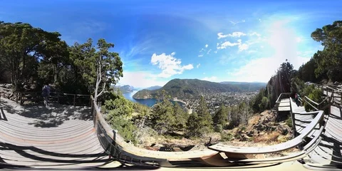 VR360. San Martín de los Andes &amp; Lacar Lake  from the hill. Lanin NP, Argentina Stock Footage 87901519