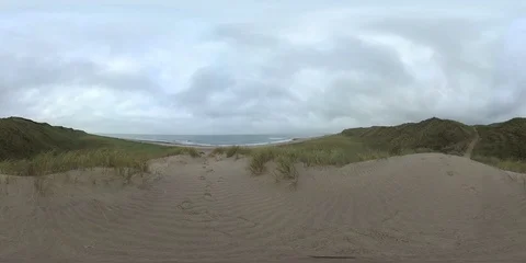 VR360, Sand dune with dune grass on the North Sea coast, Denmark, VR Stock Footage 117534304