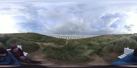 VR360, Sand dune with dune grass during storm, North Sea coast, VR Stock Footage 117540281