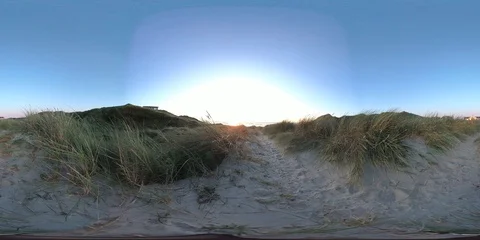 VR360, Sand dune with dune grass by sunset, North Sea coast, VR Stock Footage 117540393