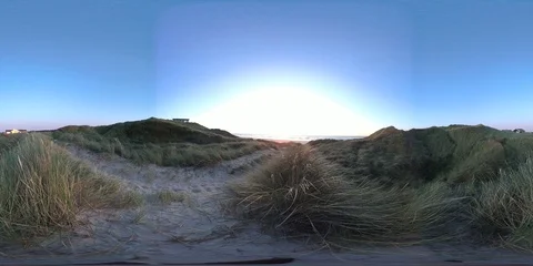 VR360, Sand dune with dune grass by sunset, North Sea coast, VR Stock Footage 117540459