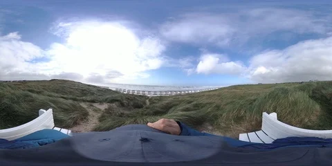VR360, Sand dune with dune grass during storm, North Sea coast, VR Video stock 117713939