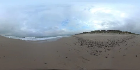 VR360, Sandy beach on the North Sea in the National Park Thy, Denmark, VR Stock Footage 117536376