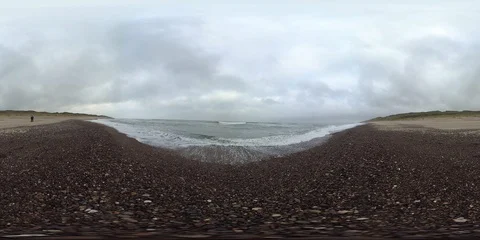 VR360, Sandy beach on the North Sea in the National Park Thy, Denmark, VR Stock Footage 117536695