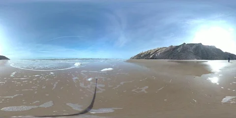 VR360, Sandy beach with waves, steep coast, North Sea, Denmark, VR Stock Footage 117710030