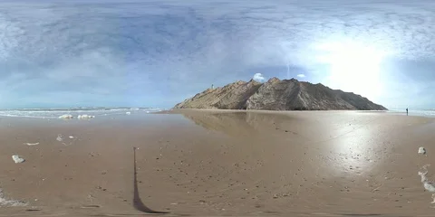 VR360, Sandy beach with waves, steep coast, North Sea, Denmark, VR Stock Footage 117710105