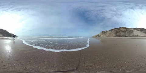 VR360, Sandy beach with waves, steep coast, North Sea, Denmark, VR Video stock 117710181