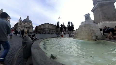 VR360 Special Effescts Rome Piazza del Popolo at sunset time with people walking Stock Footage 88803426
