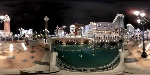 VR360. Square in front of Venetian Resort Hotel Casino at night. Las Vegas Stock Footage 92033198