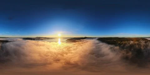 VR360 Sunrise Above Clouds Over Fjord Landscape, Norway Stock Footage 317544203