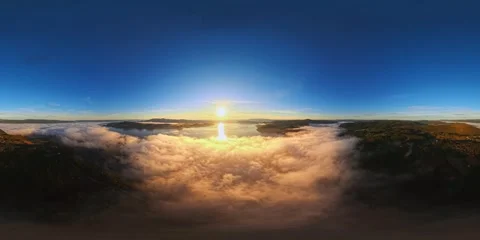 VR360 Sunrise Through Clouds Over Fjord Horizon, Norway Stock Footage 317544339