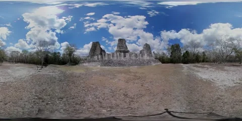 VR360. Three Towers Building (Structure I) of Xpuhil Mayan Ruins. Mexico Stock Footage 146854844