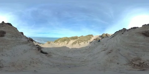 VR360, Wandering sanddune and steep coast on the North Sea, Denmark, VR Stock Footage 117706094