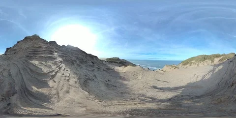 VR360, Wandering sanddune and steep coast on the North Sea, Denmark, VR Stock Footage 117706334