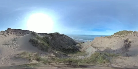 VR360, Wandering sanddune and steep coast on the North Sea, Denmark, VR Stock Footage 117706437