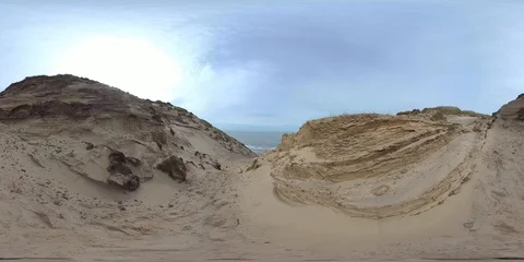 VR360, Wandering sanddune and steep coast on the North Sea, Denmark, VR Stock Footage 117706625