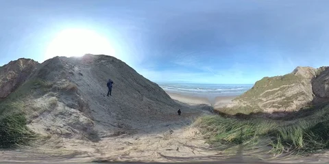 VR360, Wandering sanddune and steep coast on the North Sea, Denmark, VR Stock Footage 117706727