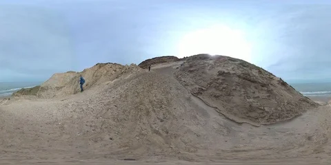VR360, Wandering sanddune and steep coast on the North Sea, Denmark, VR Stock Footage 117706828