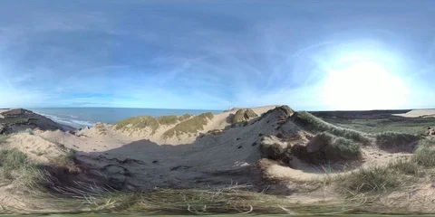 VR360, Wandering sanddune and steep coast on the North Sea, Denmark, VR Stock Footage 117709873