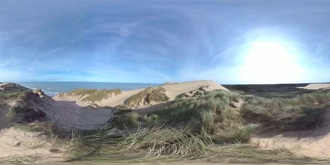 VR360, Wandering sanddune and steep coast on the North Sea, Denmark, VR Stock Footage 117709960
