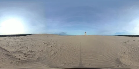 VR360, Wandering sanddune and steep coast on the North Sea, Denmark, VR Stock Footage 117710877