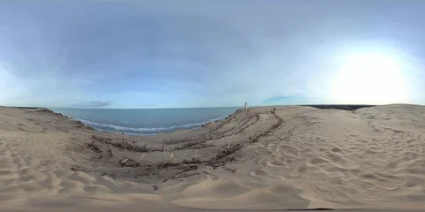 VR360, Wandering sanddune and steep coast on the North Sea, Denmark, VR Stock Footage 117710996