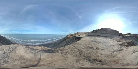 VR360, Wandering sanddune and steep coast on the North Sea, Denmark, VR Stock Footage 117711270