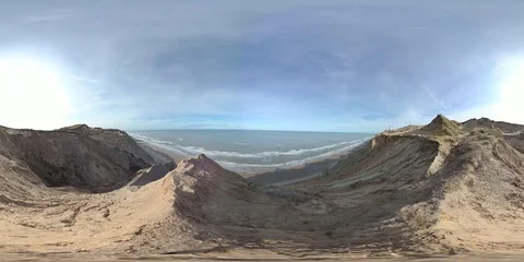 VR360, Wandering sanddune and steep coast on the North Sea, Denmark, VR Stock Footage 117711567