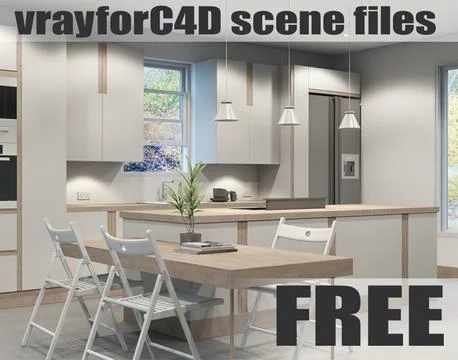 VrayforC4D Scene files - JIREH3D FREE KITCHEN 3D Model