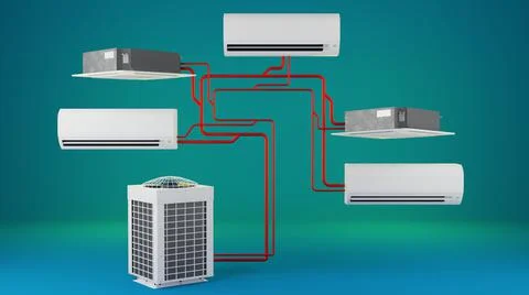 Vrf multi system ceiling and split air conditioners 3d Stock Illustration