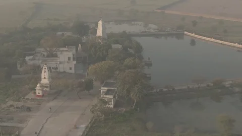 Vrindavan, city of 5000 temples. India, 4k aerial ungraded Video stock 107718612
