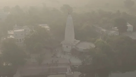 Vrindavan, city of 5000 temples. India, 4k aerial ungraded Video stock 107718668