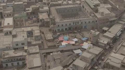 Vrindavan, city of 5000 temples. India, 4k aerial ungraded Stock Footage 107720252