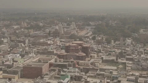 Vrindavan, city of 5000 temples. India, 4k aerial ungraded Stock Footage 107720274