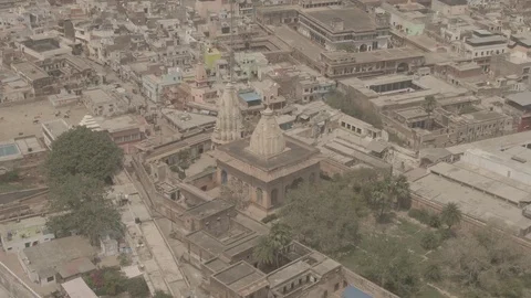Vrindavan, city of 5000 temples. India, 4k aerial ungraded Video stock 107720281