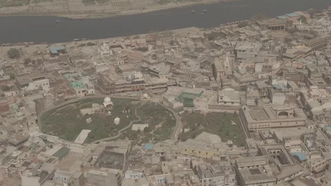 Vrindavan, city of 5000 temples. India, 4k aerial ungraded Stock Footage 107721387