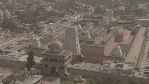 Vrindavan, city of 5000 temples. India, 4k aerial ungraded Video stock 107722250