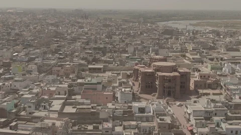 Vrindavan, city of 5000 temples. India, 4k aerial ungraded Stock Footage 107725264