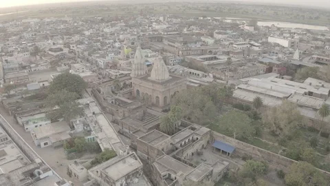 Vrindavan, city of 5000 temples. India, 4k aerial ungraded Stock Footage 107726992