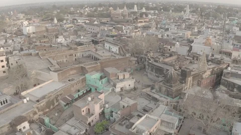 Vrindavan, city of 5000 temples. India, 4k aerial ungraded Video stock 107727322