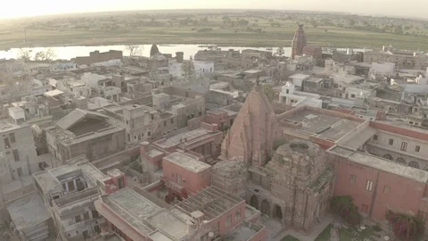 Vrindavan, city of 5000 temples. India, 4k aerial ungraded Stock-Footage 107728245