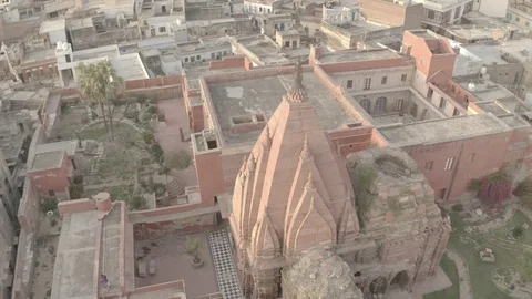 Vrindavan, city of 5000 temples. India, 4k aerial ungraded Video stock 107728308