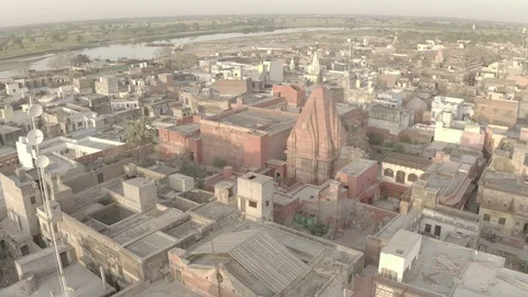 Vrindavan, city of 5000 temples. India, 4k aerial ungraded Video stock 107728466