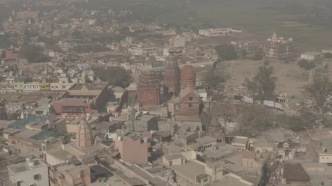 Vrindavan, city of 5000 temples. India, 4k aerial ungraded Video stock 107752022