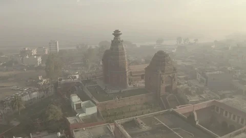 Vrindavan, city of 5000 temples. India, 4k aerial ungraded Video stock 107756310