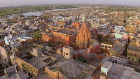 Vrindavan, city of 5000 temples. India, 4k aerial Stock-Footage 109389034